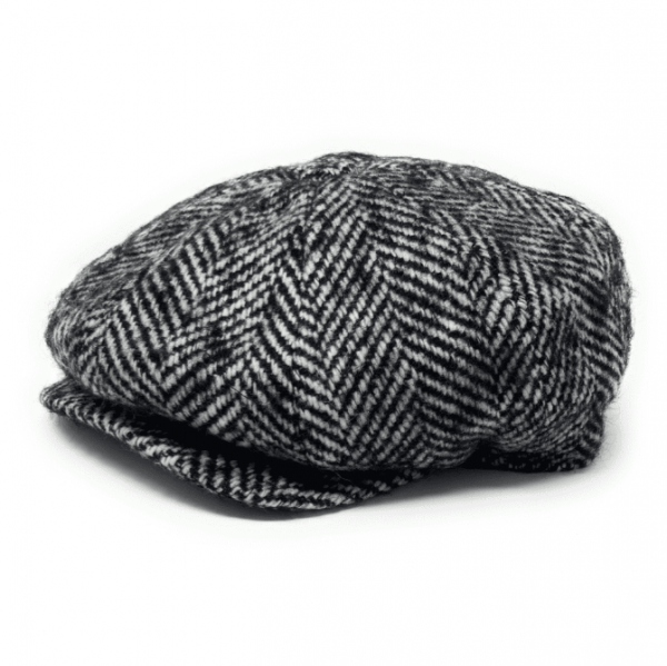 Topi newsboy dengan motif herringbone